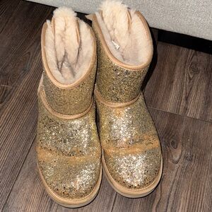 UGG Gold and Tan Glitter Boots